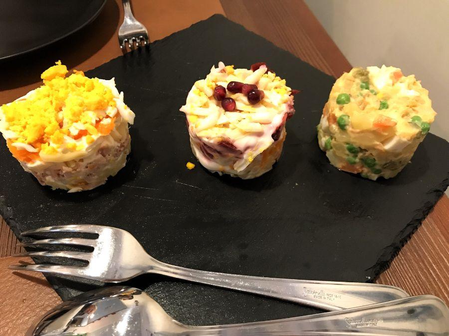 Tris di insalate russe alla trattoria Le Onde a Roma