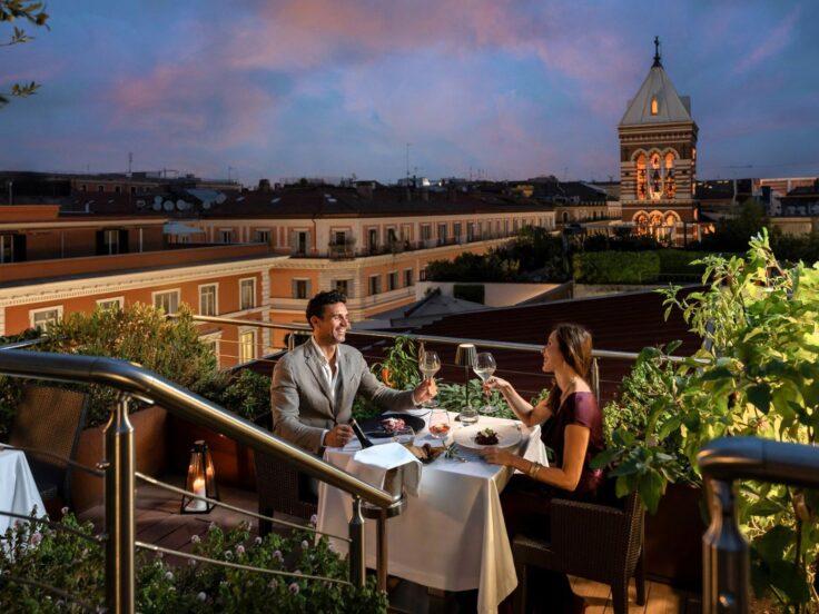 La cena in terrazza all'Ambrosia restaurant a Roma